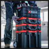 Cutie de scule originala Einhell E - Case, maxim 90 kg, stivuibila, cu inchidere, poate fi combinata cu sistemul Einhell E - Case, depozitare si transport scule si accesorii Einhell - scule electrice si unelte profesionale - BricoMart