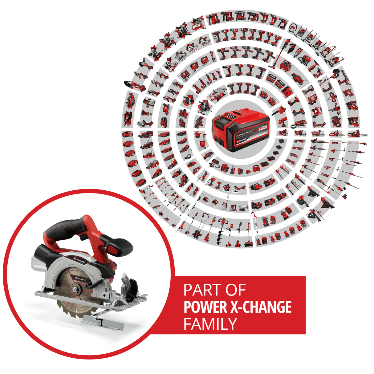 Fierastrau circular de mana pe acumulator Einhell TE - CS 18/150 Li - Solo Power X - Change (litiu - ion, reglare fara unelte a adancimii de taiere + unghiului de inclinare, LED - uri Einhell - scule electrice si unelte profesionale - BricoMart