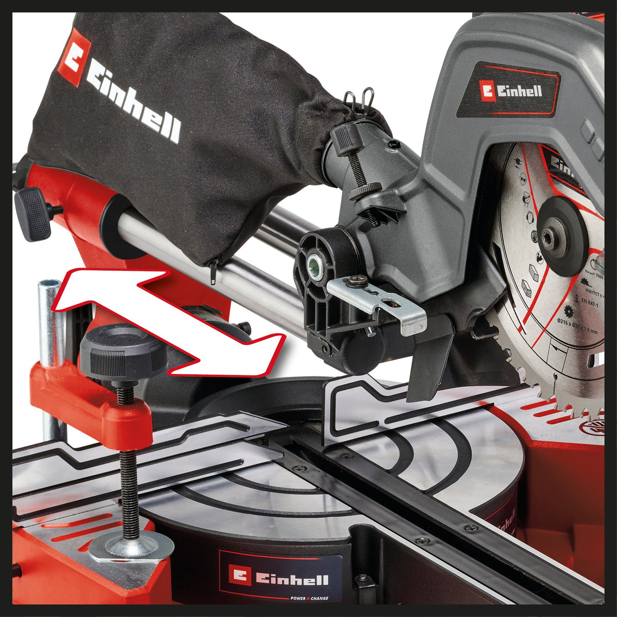 Fierastrau circular pe acumulatori Einhell TE - SM 36/8 L Li - Solo Power X - Change (36 V, lama de Fierastrau cu varf de carbura Ø 216, masa de Fierastrau rotativa, functie de glisare, laser cu linie de taiere, fara acumulator Einhell - scule electrice si unelte profesionale - BricoMart