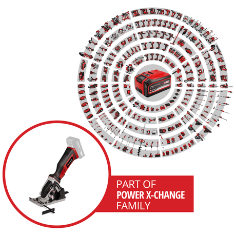 Fierastrau circular portabil mini pe acumulator Einhell TE - CS 18/89 Li - Solo Power X - Change (litiu - ion, reglare a adancimii de taiere fara unelte, masa de Fierastrau de inalta calitate, fara acumulator sau incarcator Einhell - scule electrice si unelte profesionale - BricoMart