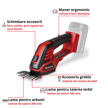 Foarfeca iarba si gard viu fara fir Einhell GE - CG 18/100 Li - 3 in 1 - Solo BricoMart - scule electrice si unelte profesionale - BricoMart
