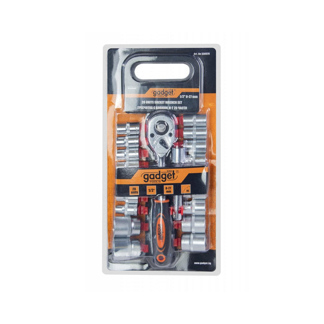 GADGET Set tubulare 20 buc 1/2" 8 - 27mm GD Schimbare ușoară a direcției de rotație cu o singură mișcare Patrat de conectare cu clichet 1/2 " Clichet standard cu 45 Gadget - scule electrice si unelte profesionale - BricoMart