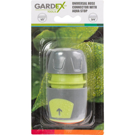 GARDEX Conector universal cu stop 1/2" - 3/4" CULTURE GX Structura conectorului este rezistentă la șocuri și intemperii, ceea ce îl face potrivit pentru utilizare în exterior Uș Gardex - scule electrice si unelte profesionale - BricoMart