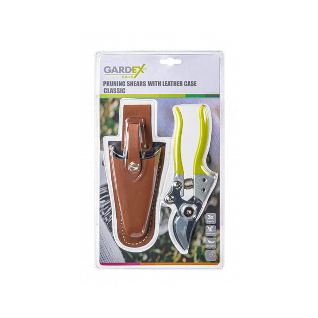 GARDEX Foarfeca de gradina CLASSIC 200 mm cu teaca din piele GX Foarfecă clasică de tăiat cu mânere metalice și mecanism cu balamale pentru o tăiere mai ușoară Lamă de oțel japonez SK5 Gardex - scule electrice si unelte profesionale - BricoMart