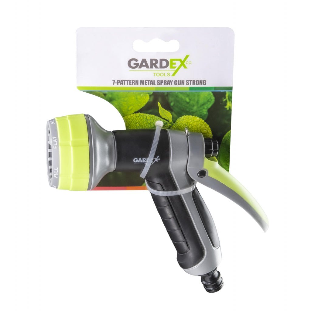 GARDEX Pistol metalic pentru stropit cu 7 functii STRONG GX Pistol de udare extrem de robust, cu un corp metalic și o acoperire moale TPR Este conceput pentru toate tipurile de uda Gardex - scule electrice si unelte profesionale - BricoMart