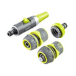 GARDEX Set duza furtun adaptor robinet 3/4" 1" si conectori LUXE GX Setul de irigare include: - duza reglabila cu supapa - adaptor pentru robinet cu filet intern de 3/4" la 1" - 2 x conect Gardex - scule electrice si unelte profesionale - BricoMart