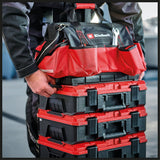 Geanta originala Einhell E - Case, maxim 30 kg, stivuibila, cu inchidere, poate fi combinata cu sistemul Einhell E - Case, depozitare si transport scule si accesorii Einhell - scule electrice si unelte profesionale - BricoMart