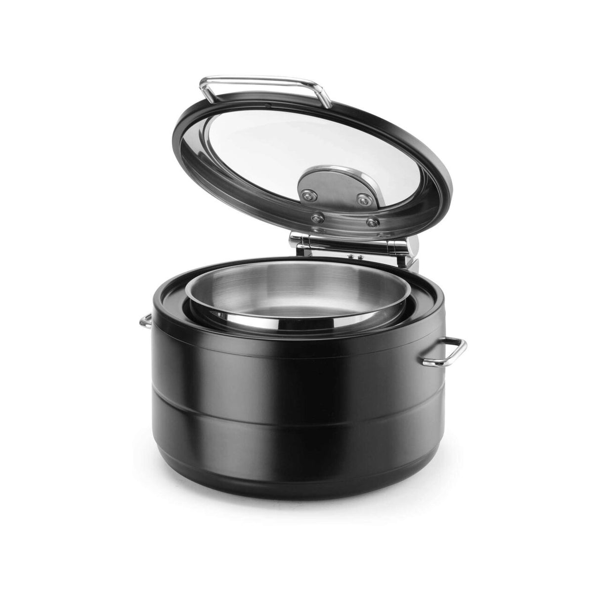 Incalzitor cu inductie rotund cu capac din sticla De Luxe Black, 9l Fine Dine