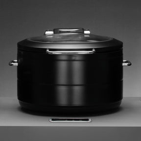 Incalzitor cu inductie rotund cu capac din sticla De Luxe Black, 9l Fine Dine