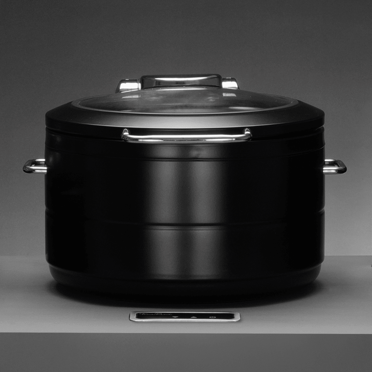 Incalzitor cu inductie rotund cu capac din sticla De Luxe Black, 9l Fine Dine