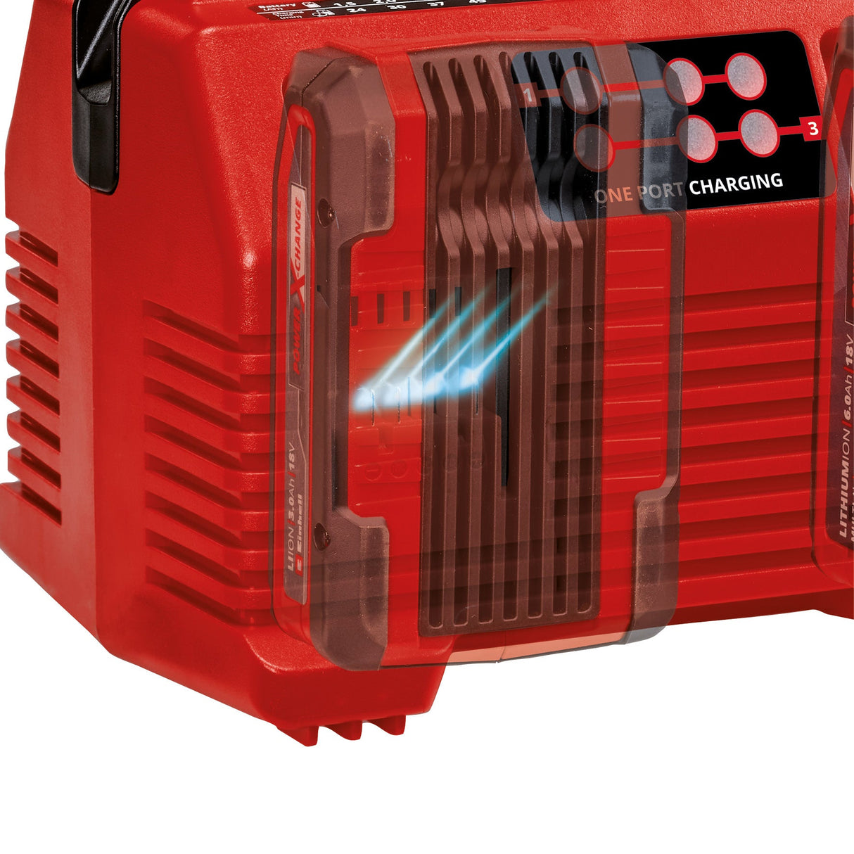 Incarcator acumulatori original Einhell Power X - Quattrocharger 4A Power X - Change, Li - ion, 18 V, incarcare simultana a 2x2 baterii, monitorizare acumulator + gestionare inteligenta a incarcarii, indicator LED de stare cu 6 LED - uri Einhell - scule electrice si unelte profesionale - BricoMart