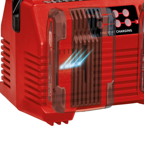 Incarcator acumulatori original Einhell Power X - Quattrocharger 4A Power X - Change, Li - ion, 18 V, incarcare simultana a 2x2 baterii, monitorizare acumulator + gestionare inteligenta a incarcarii, indicator LED de stare cu 6 LED - uri Einhell - scule electrice si unelte profesionale - BricoMart