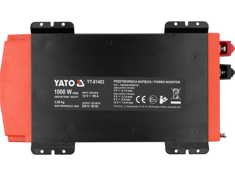 INVERTOR TENSIUNE 12V/230V 1000W Yato YT - 81483 - 2000W Yato - scule electrice si unelte profesionale - BricoMart
