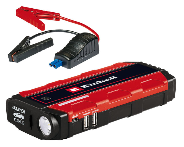 Jump Starter Einhell CE - JS 8/1, 12 V, baterii LiPo reincarcabile 3x2500 mAh, indicator LED pentru starea incarcarii, lampa LED, pornire 12V/200A, cablu de pornire, 2 porturi USB Einhell - scule electrice si unelte profesionale - BricoMart