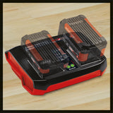 Kit 2 acumulatori si incarcator original Einhell 3,0 Ah, incarcator dublu Power X - Change, Li - Ion, 18 V, timp de incarcare de 60 min, potrivit pentru toate dispozitivele Power X - Change Einhell - scule electrice si unelte profesionale - BricoMart