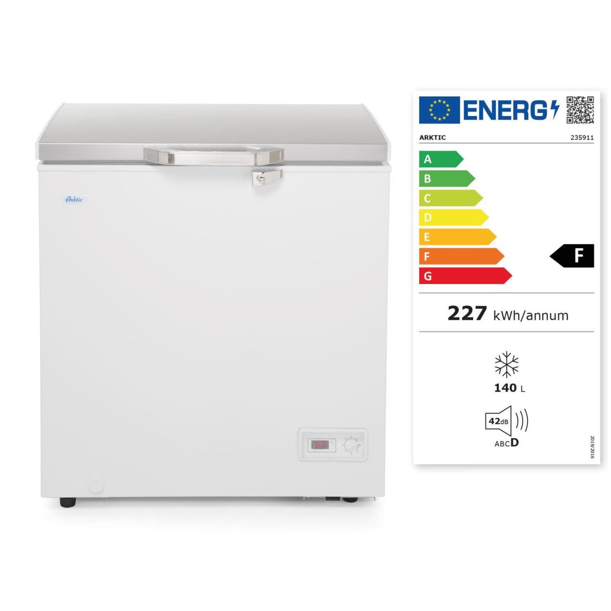 Lada frigorifica profesionala 140 L, interval racire -26 / -18 C, ARKTIC by Hendi, 70 W, corp aluminiu cu izolatie spuma de 70 mm, clasa energetica F, 754x608x845 mm, Clasa energetica F