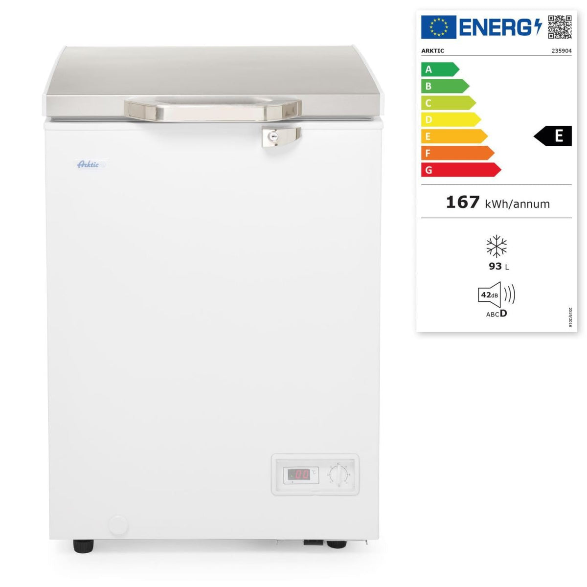 Lada frigorifica profesionala 93 L, interval racire -26 / -18 C, ARKTIC by Hendi, 65 W, corp aluminiu cu izolatie spuma de 70 mm, clasa energetica F, 574x608x845 mm, Clasa energetica F