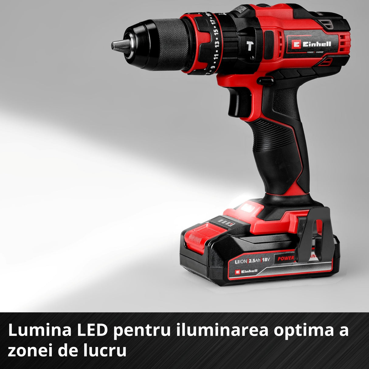 Masina de gaurit si insurubat (bormasina) cu impact pe acumulator Einhell TE - CD 18/44 Li - i (1x2.5 Ah Power X - Change, 18 V, 44 Nm, mod de gaurire cu impact, mandrina metalica de 13 mm, 2 viteze, inclusiv acumulator de 2.5 Ah si incarcator Einhell - scule electrice si unelte profesionale - BricoMart