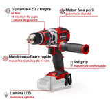Masina de gaurit si insurubat (bormasina) pe acumulator Einhell Professional TP - CD 18 Li Brushless Solo Power X - Change Li - Ion, Rosu, 18 V, 2 viteze, 60 Nm, motor fara perii, lumina LED, fara baterie si incarcator Einhell - scule electrice si unelte profesionale - BricoMart