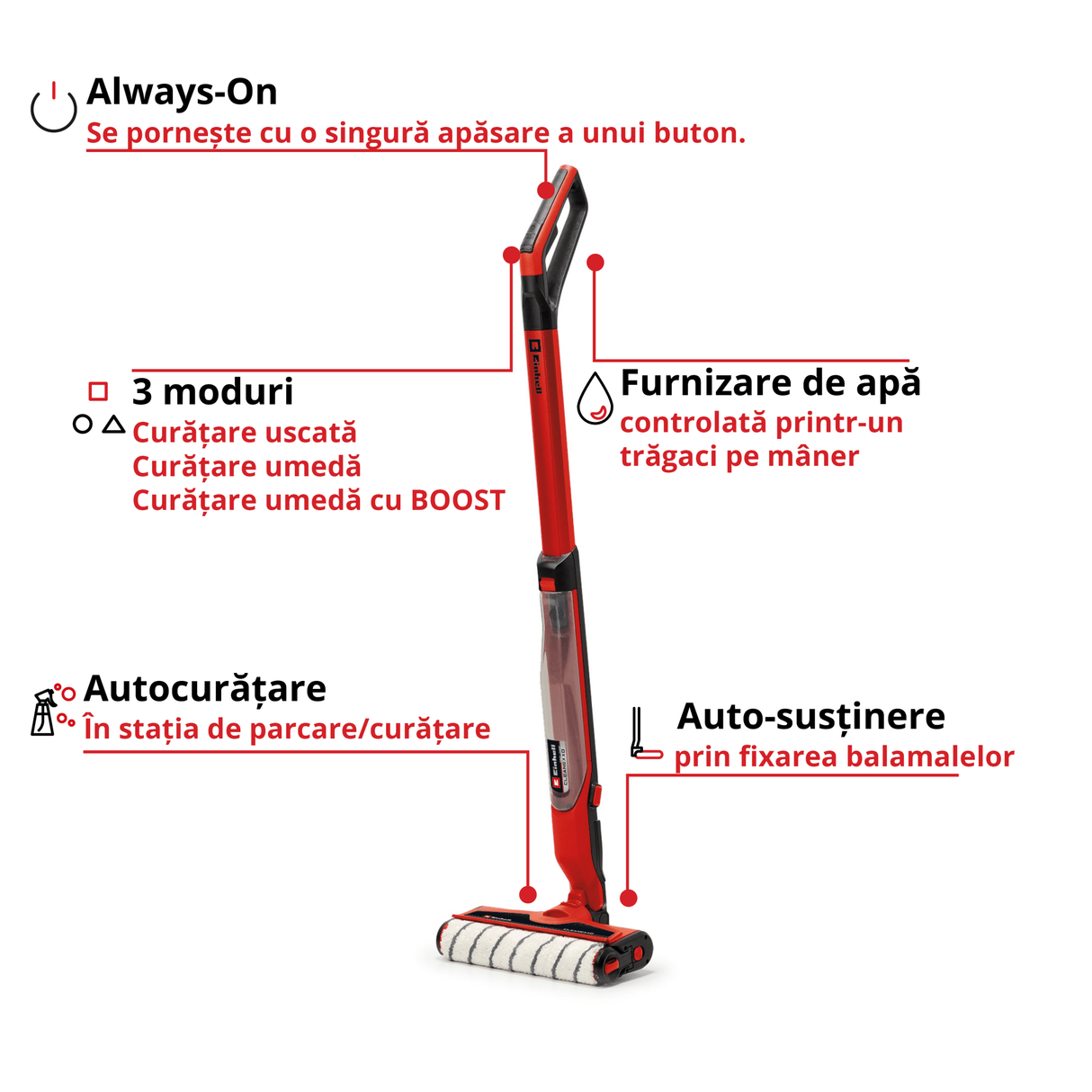 Masina de spalat podele dure pe acumulator Einhell CLEANEXXO Power X - Change (18 V, rola perie 290 mm, mod BOOST, functie de autocuratare, alimentare cu apa reglabila, fara acumulator Einhell - scule electrice si unelte profesionale - BricoMart