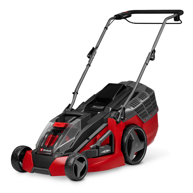 Masina de tuns iarba pe acumulator Einhell GE - CM 43 Li M Kit Power X - Change, 36V, latime de taiere 43 cm, pana la 600 m², fara perii, kit de mulcire, colector de iarba de 63L, inaltime de taiere 25 - 75 mm, inclusiv 2 baterii de 4,0 Ah + 2 incarcatoare Einhell - scule electrice si unelte profesionale - BricoMart
