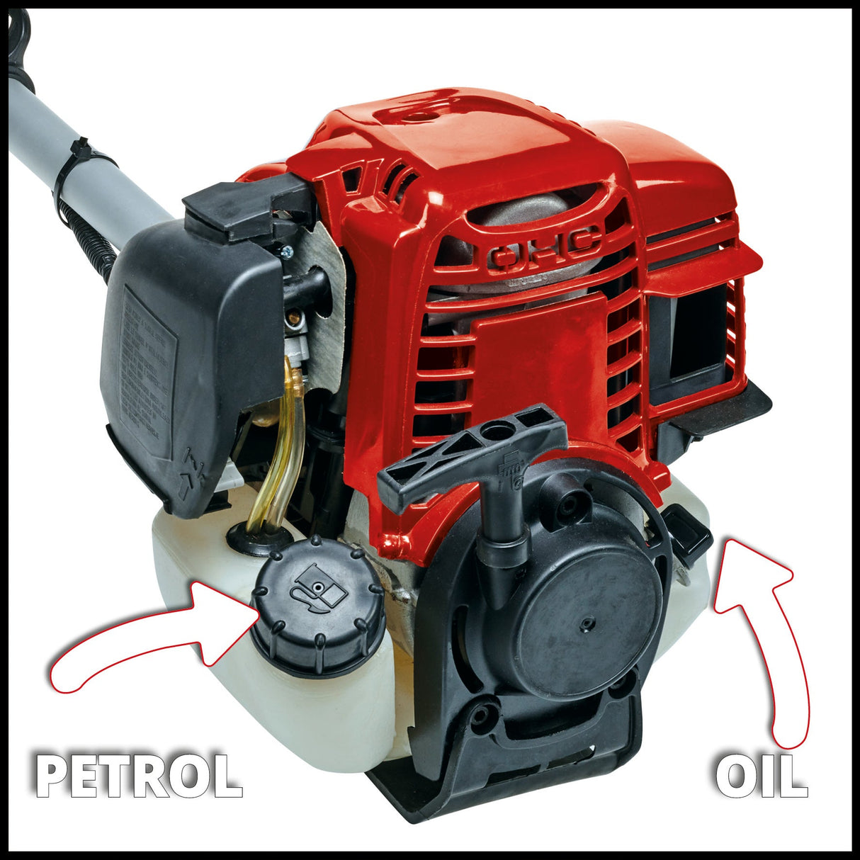 Motocoasa pe benzina Einhell GC - BC 36 - 4 S, 1 kW, motor in 4 timpi cu vibratii reduse, maner din aluminiu/maner de bicicleta cu comenzi, maner lung din tub de aluminiu, lama cu 3 dinti + bobina cu fir dublu Einhell - scule electrice si unelte profesionale - BricoMart