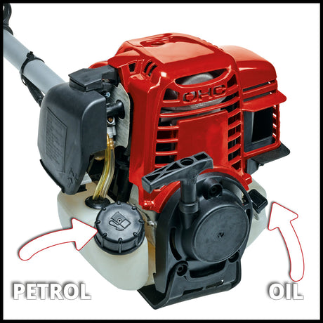 Motocoasa pe benzina Einhell GC - BC 36 - 4 S, 1 kW, motor in 4 timpi cu vibratii reduse, maner din aluminiu/maner de bicicleta cu comenzi, maner lung din tub de aluminiu, lama cu 3 dinti + bobina cu fir dublu Einhell - scule electrice si unelte profesionale - BricoMart