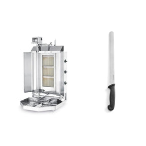 Pachet Kebab Grill gaz 3 arzatoare 40kg + Cutit HACCP 35cm
