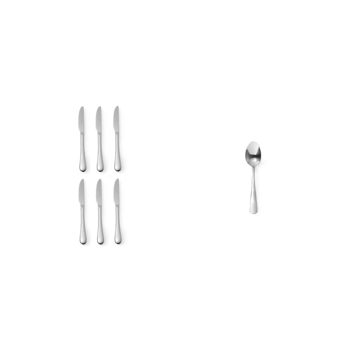Pachet Set 6 cuțite masă + Set 12 lingurițe desert inox