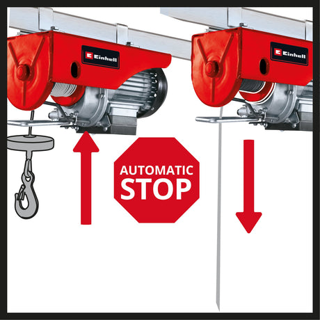 Palan cu cablu Einhell TC - EH 250, 450 W, comutator de oprire de urgenta, frana automata si comutator de limita, inclusiv 12 m de cablu metalic fara rasucire, scripete cu carlig de sarcina si bara de siguranta Einhell - scule electrice si unelte profesionale - BricoMart