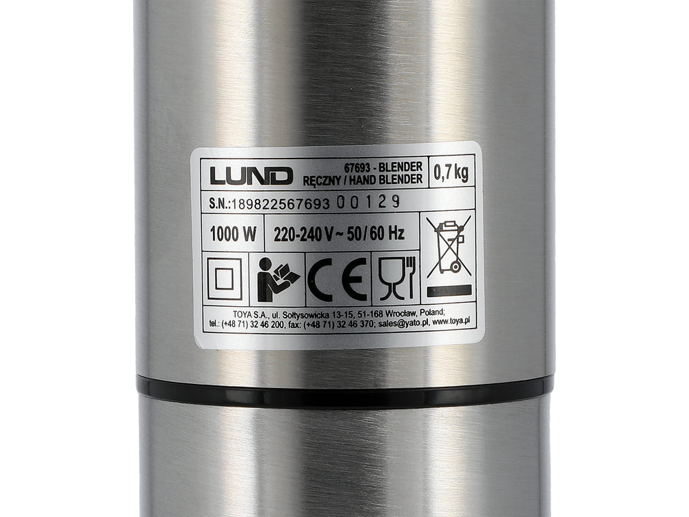 BLENDER DE MÂNĂ  Lund 67693 , 1000W 6 ÎN 1  , 1000 W , 12 viteze , turbo