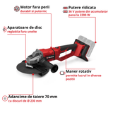 Polizor unghiular fara fir Einhell TP - AG 36/230 - 22 Li BL - Solo - 2200 W BricoMart - scule electrice si unelte profesionale - BricoMart