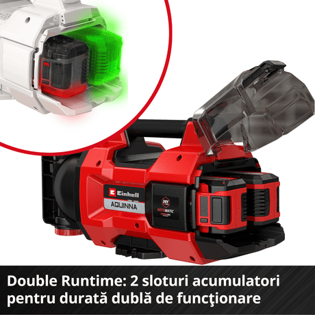 Pompa de gradina pe acumulator Einhell AQUINNA 18/30 F LED Power X - Change (18 V, debit max. 3.000 l/h, 2 sloturi pentru baterii, timp de functionare dublu, moduri ECO/BOOST, prefiltru, fara acumulator Einhell - scule electrice si unelte profesionale - BricoMart