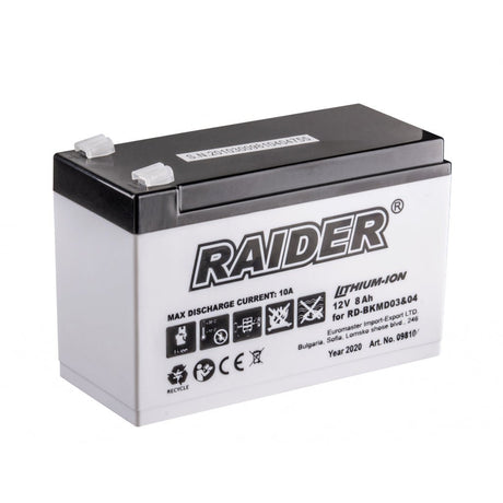 RAIDER Acumulator Li - ion 12V 8Ah pentru vermorel RD - BKMD03&04 Potrivit pentru RD - BKMD03 & RD - BKMD04 Raider - scule electrice si unelte profesionale - BricoMart