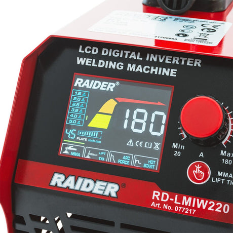 RAIDER Aparat de sudura inverter 180A LCD RD - LMIW220 RD - LMIW220 este ideal pentru sarcini ușoare și medii de sudură acasă, în atelier sau pe șantier Cu o capacitate de sudur Raider - scule electrice si unelte profesionale - BricoMart