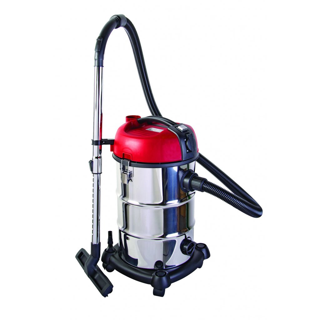 RAIDER Aspirator umed/uscat Raider 1300W 30L RD - WC04 Conteiner de INOX Priza pentru pornirea sincronizata cu alte masini electrice Filtru cu autocuratare Construit pe roti Raider - scule electrice si unelte profesionale - BricoMart