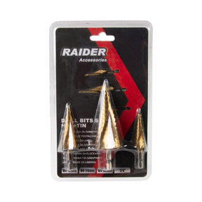 RAIDER Burghiu conic in trepte Ø4 - 12,4 - 20,4 - 32mm Set HEX 1/4 "Coada prindere Frecare redusa si uzura minima Viteza de gaurire cu 40% mai mare Varf cu autocentrare Raider - scule electrice si unelte profesionale - BricoMart