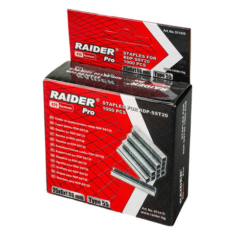 RAIDER Capse RDP-SST20 25x6x1.08mm Tip 55 1000buc Potrivit pentru RDP-SST20 Capse galvanizate Galvanizate la cald Raider - scule electrice si unelte profesionale - BricoMart
