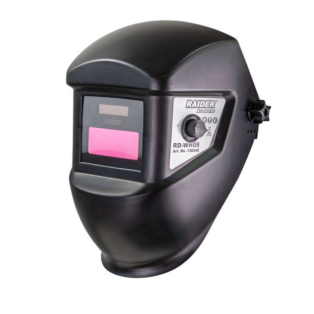 RAIDER Casca de sudura auto - intunecare DIN 9 - 13 Gr 90x35 RD - WH05 Controlul opacitatii Oprire si pornire complet automata Celula solara si baterie Li - Ion Modern design Raider - scule electrice si unelte profesionale - BricoMart