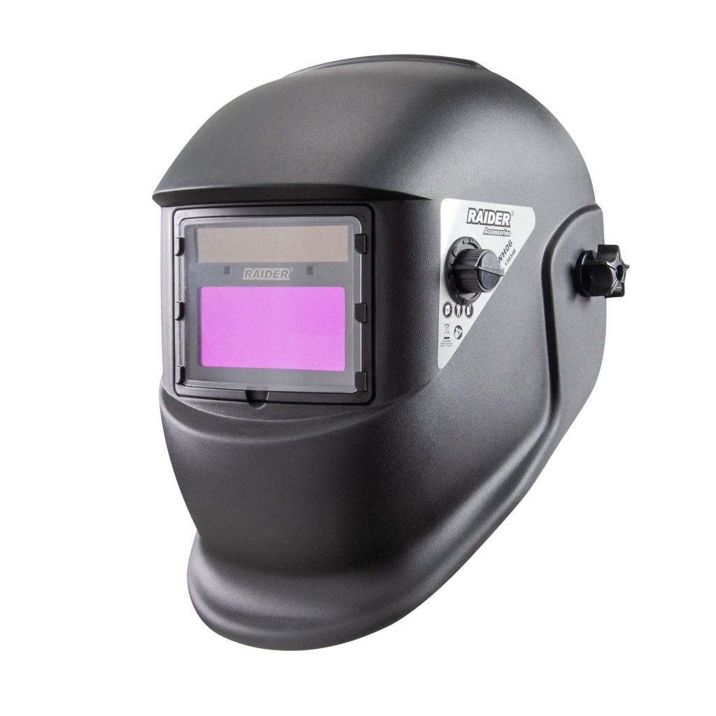 RAIDER Casca de sudura auto - intunecare DIN 9 - 13 Gr 92x42 RD - WH06 Controlul opacitatii Oprire si pornire complet automata Celula solara si baterie Li - Ion Modern design Raider - scule electrice si unelte profesionale - BricoMart
