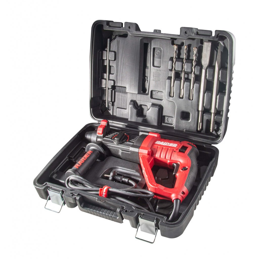 RAIDER Ciocan rotopercutor 750W 26mm viteza variabila RDP - HD05 Comutator de functii Prindere SDS+ Viteza reglabila Maner auxiliar Limitator de adancime Raider - scule electrice si unelte profesionale - BricoMart