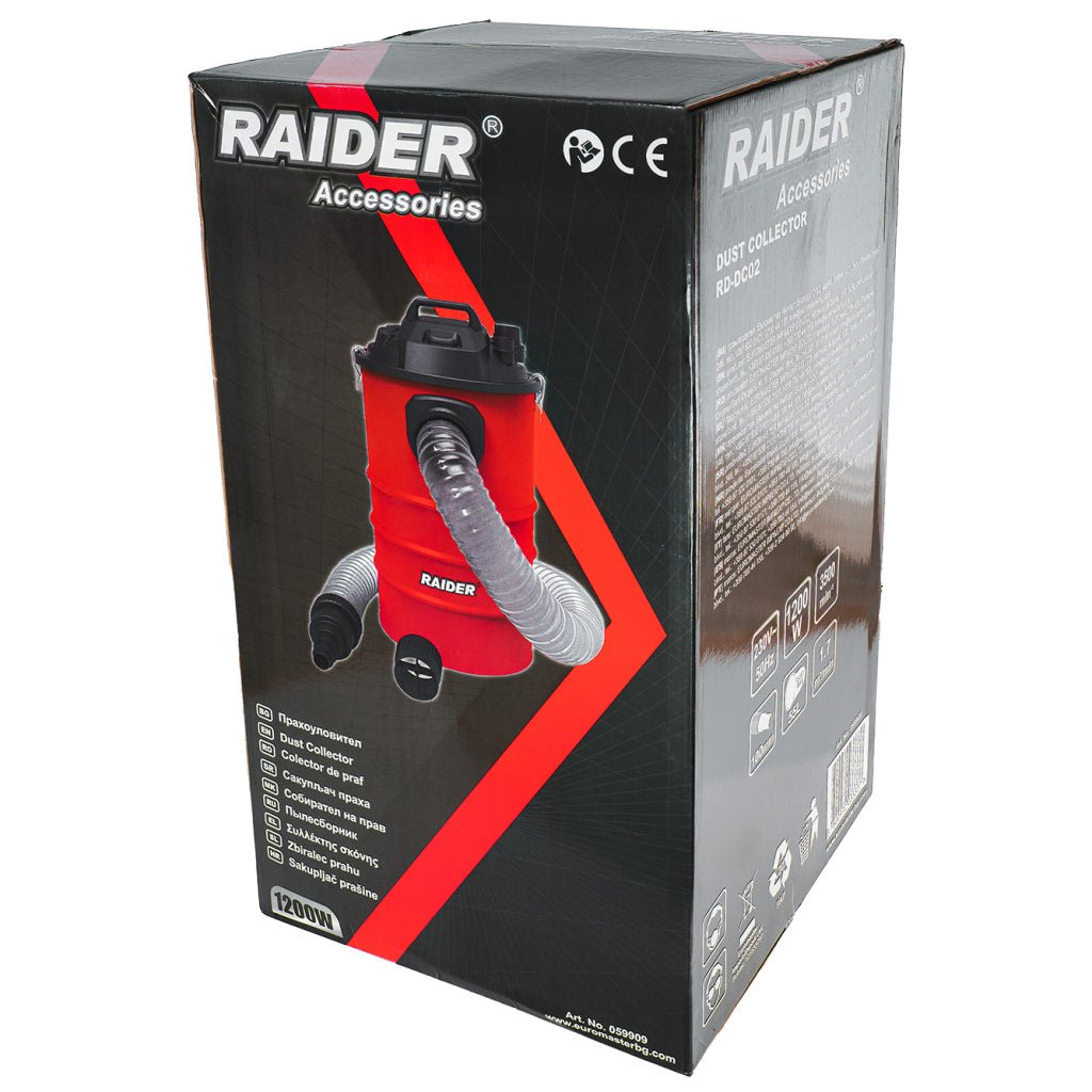 RAIDER Colector pref 1200W 55L RD - DC02 Cu motorul său de 1200W, RD - DC02 oferă o aspirație puternică, fiind ideal pentru curățarea rumegușului, așchiilor metali Raider - scule electrice si unelte profesionale - BricoMart