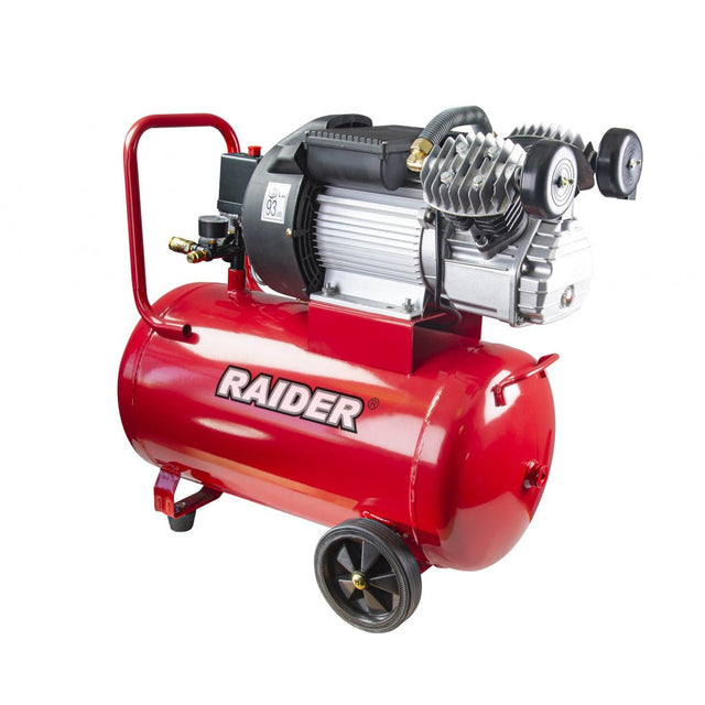 RAIDER Compresor aer 50l 2.2kW 356l/min RD - AC08 Roti solide, cauciucate pentru deplasarea compresorului Compresor în doi cilindri în V Raider - scule electrice si unelte profesionale - BricoMart