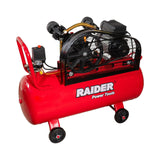 RAIDER Compresor aer pe curea 100l 1.5kW 170l/min 2pistoane RD - AC17 Design clasic si elegant. Consum redus de energie. Prevazut cu roti si maner pentru transport rapid si usor. Include man Raider - scule electrice si unelte profesionale - BricoMart