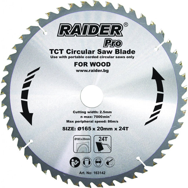 RAIDER Disc circular pentru lemn 165x24Tx20mm Destinat taierii lemnului Dinti din carburi Raider - scule electrice si unelte profesionale - BricoMart