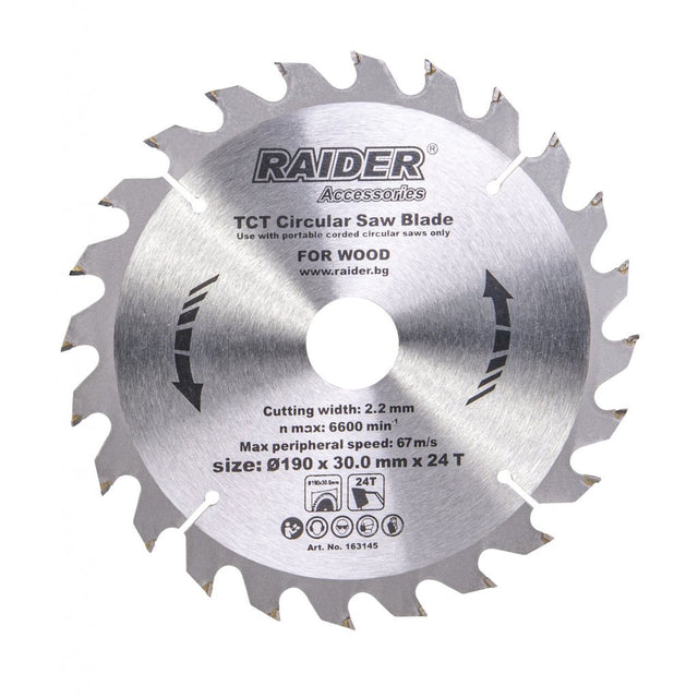 RAIDER Disc circular pentru lemn 190х24Тх30mm Potrivit pentru taierea lemnului Pastile din carburi Raider - scule electrice si unelte profesionale - BricoMart
