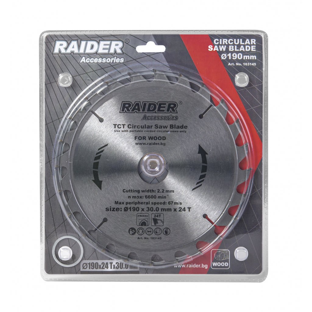 RAIDER Disc circular pentru lemn 190х24Тх30mm Potrivit pentru taierea lemnului Pastile din carburi Raider - scule electrice si unelte profesionale - BricoMart