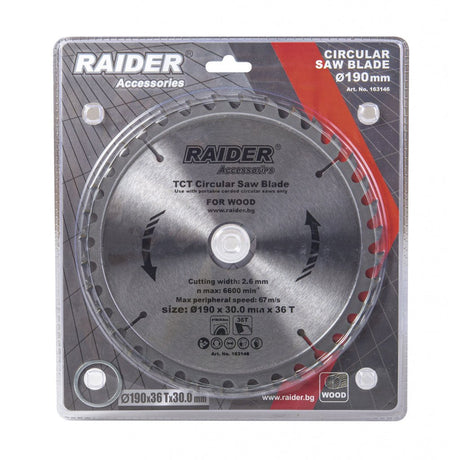 RAIDER Disc circular pentru lemn 190х36Тх30mm Potrivit pentru taierea lemnului Pastile din carburi Raider - scule electrice si unelte profesionale - BricoMart