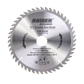 RAIDER Disc circular pentru lemn 190х48Тх30mm Potrivit pentru taierea lemnului Pastile din carburi Raider - scule electrice si unelte profesionale - BricoMart