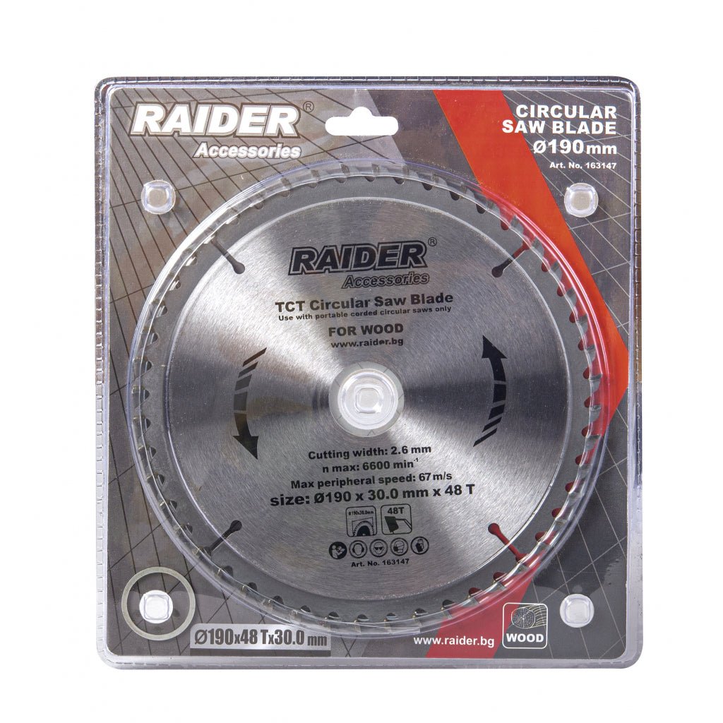 RAIDER Disc circular pentru lemn 190х48Тх30mm Potrivit pentru taierea lemnului Pastile din carburi Raider - scule electrice si unelte profesionale - BricoMart